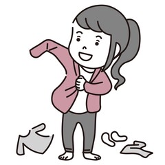 服を着替える女の子のイラスト素材
