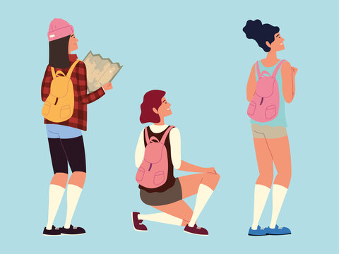 women backpackers characters