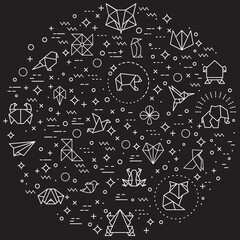 Simple Set of origami and paper Related Vector Line Illustration. Contains such Icons as bird, airplane, animal, fish, boat, folded, geometric and Other Elements.