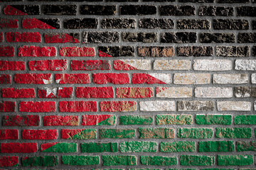 National flag of Jordan. depicting in paint colors on an old brick wall. Flag  banner on brick wall background.