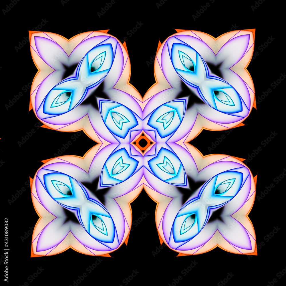 Wall mural abstract kaleidoscopic pattern of rolled color paper strips on black background