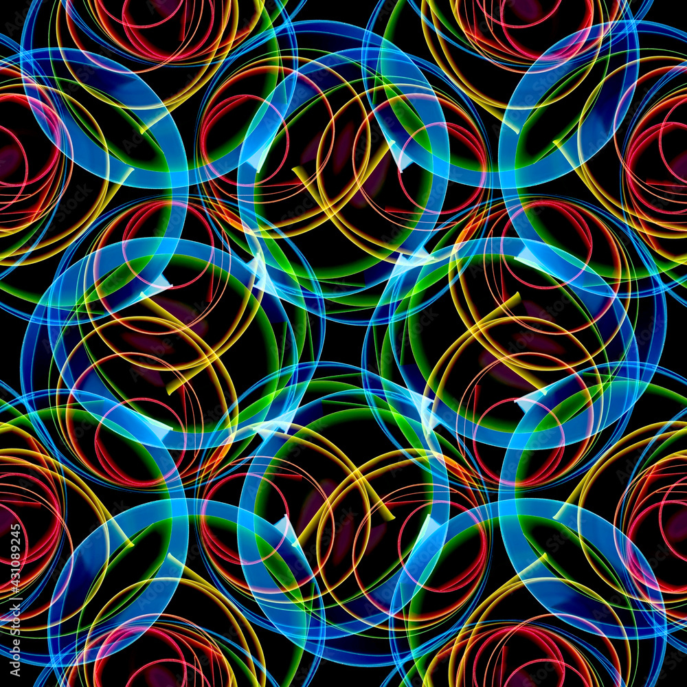 Wall mural kaleidoscopic blend pattern of rolled color paper strips macro top view