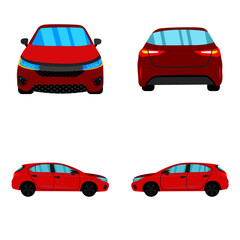 set of red hatchback car on white background - 431090428