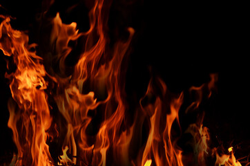 Beautiful hot flame of fire in the dark