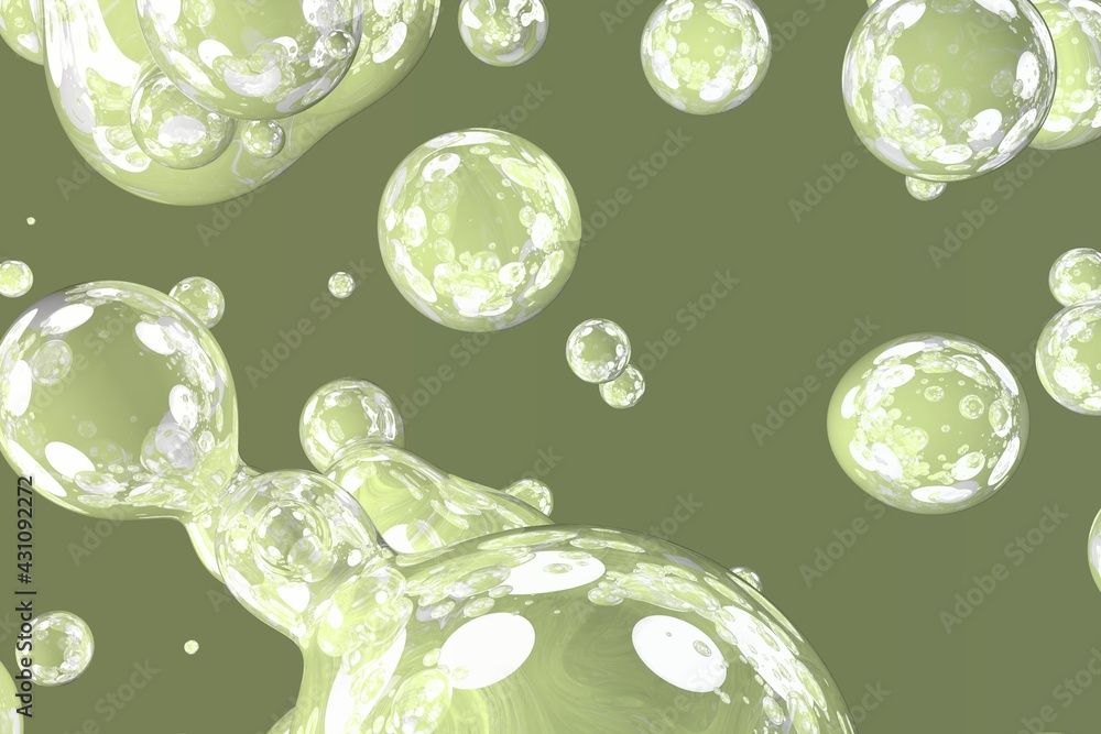 Aufkleber creative soft focus lime soap shiny bubbles or liquid abstract gradient background 3d illustration -