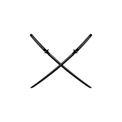 crossed japanese swords, katana, isolated on white, vector illustration