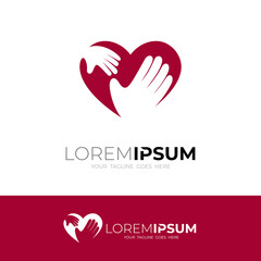 Fototapeta premium Simple love logo and hand charity design template, red color