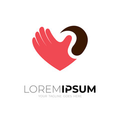 Heart logo and hand charity design vector, simple icon