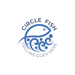 Fish logo with circle design template, line style , marine life icon