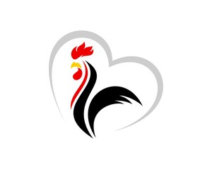 Abstract love shape with rooster inside