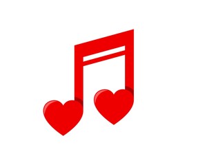 Music note with love shape in red color