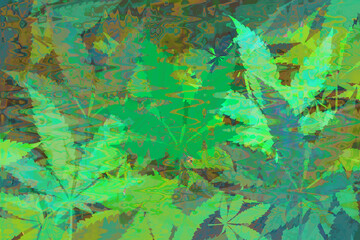 Fototapeta na wymiar An abstract psychedelic cannabis leaf pattern background image.