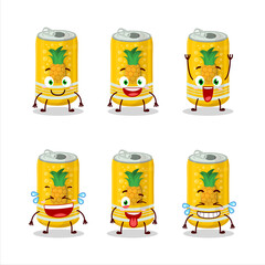 Cartoon character of pineapple soda can with smile expression