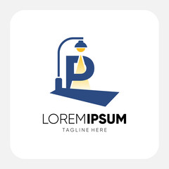 Initial P Letter Street Light Logo Design Vector Graphic