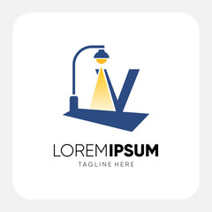 Initial V Letter Street Light Logo Design Vector Graphic