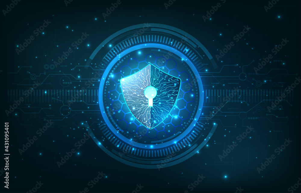 Aufkleber safety concept. shield on digital background.data security illustration, cyber security or internet 