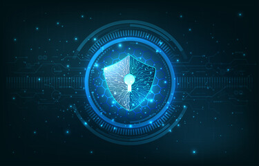 Safety concept. Shield on digital background.Data security illustration, Cyber Security or internet network protection.