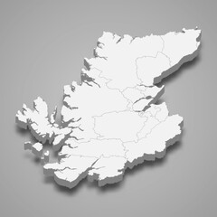 3d isometric map of Highland is a region of Scotland,