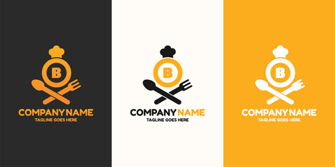 Initial letter B food Logo Design Template. Illustration vector graphic. Design concept fork,spoon and chef hat With letter symbol. Perfect for  cafe, restaurant, cooking business © aqilah