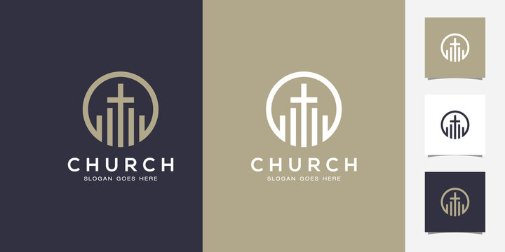 Line art church / christian logo design Premium Vector
