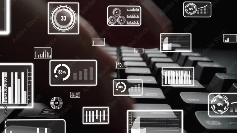 Poster creative visual of business big data and finance analysis on computer showing concept of statistical