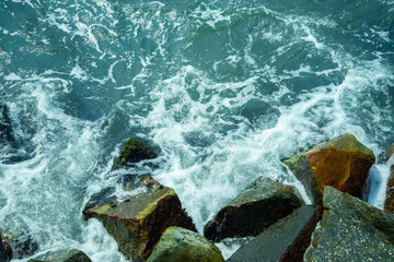 Waves crashing on the rocks, Waves crashing on the rocks top view, Beautiful nature photography