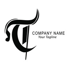 Fototapeta premium Simple Vector Hand Draw Sketch Logo Script T, For Classic Corporate, at White Background 