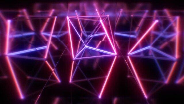 Flickering Neon Flashing Lights Abstract Sci-Fi 3D Shape Reflections - 4K Seamless VJ Loop Motion Background Animation