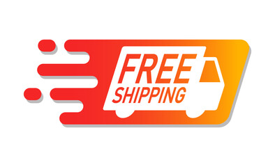 Free shipping with truck advertisement label, Special offer promotion price tag, Isolated on white background, Vector illustration