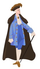 Rococo or baroque man with walking stick vector - obrazy, fototapety, plakaty