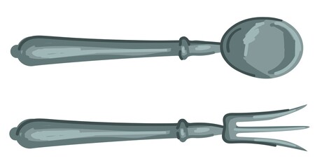 Vintage serving cutlery for table, spoon and fork