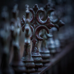 Caste Iron ordiment adorning grave side fence