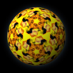 Artfully designed and colorful sphere, 3D illustration on black background