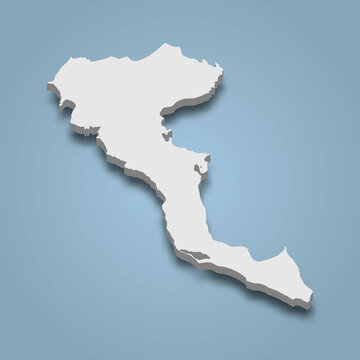 3d isometric map of Corfu is an island in Ionian Islands