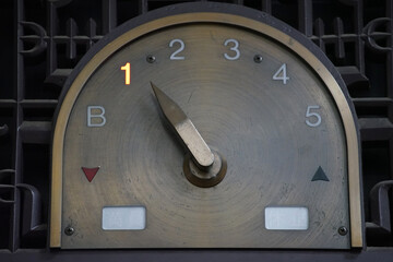 The destination floor indicator board and hands of the old elevators