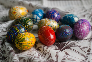 Fototapeta na wymiar easter eggs of different colors, Christian easter
