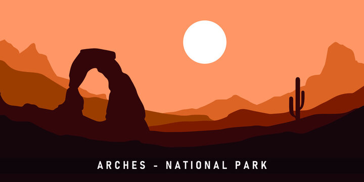 Arches National Park. Vector Illustration Background.