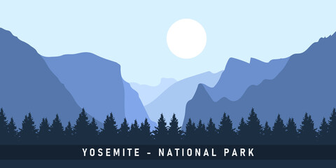 Yosemite National Park Central California United State of America. Vector Illustration Background. - obrazy, fototapety, plakaty