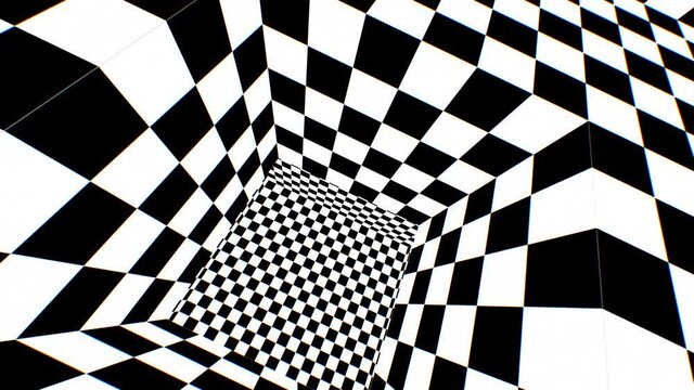 Inside 3D Black and White Checkerboard Optical Illusion Endless Room - 4K Seamless VJ Loop Motion Background Animation