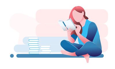 Women reading book vector illustration. Library, book store. e-book