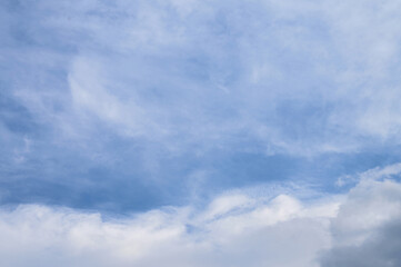 Abstract background of white fluffy clouds on a bright blue sky