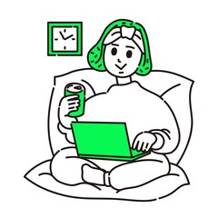 ソファーでくつろぎながらネットサーフィンする女性