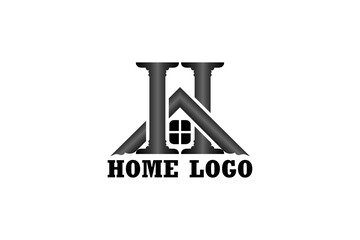 3D vector logo element with an illustration of the roof house, pillars and windows forming the initials "H" or "AH". usable for hotel logos, real estate and general building construction logo