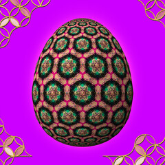 Happy Easter, Artfully designed and colorful 3D easter egg, 3D illustration on purple background with frame