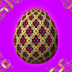 Happy Easter, Artfully designed and colorful 3D easter egg, 3D illustration on purple background with frame