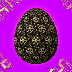 Happy Easter, Artfully designed and colorful 3D easter egg, 3D illustration on purple background with frame