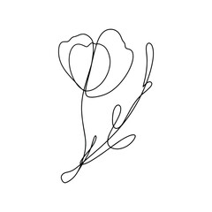 Flower poppy in one line style. Black and white minimalistic drawing. Vector illustration.