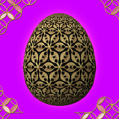 Happy Easter, Artfully designed and colorful 3D easter egg, 3D illustration on purple background with frame