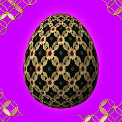 Happy Easter, Artfully designed and colorful 3D easter egg, 3D illustration on purple background with frame