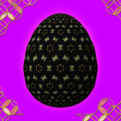 Happy Easter, Artfully designed and colorful 3D easter egg, 3D illustration on purple background with frame